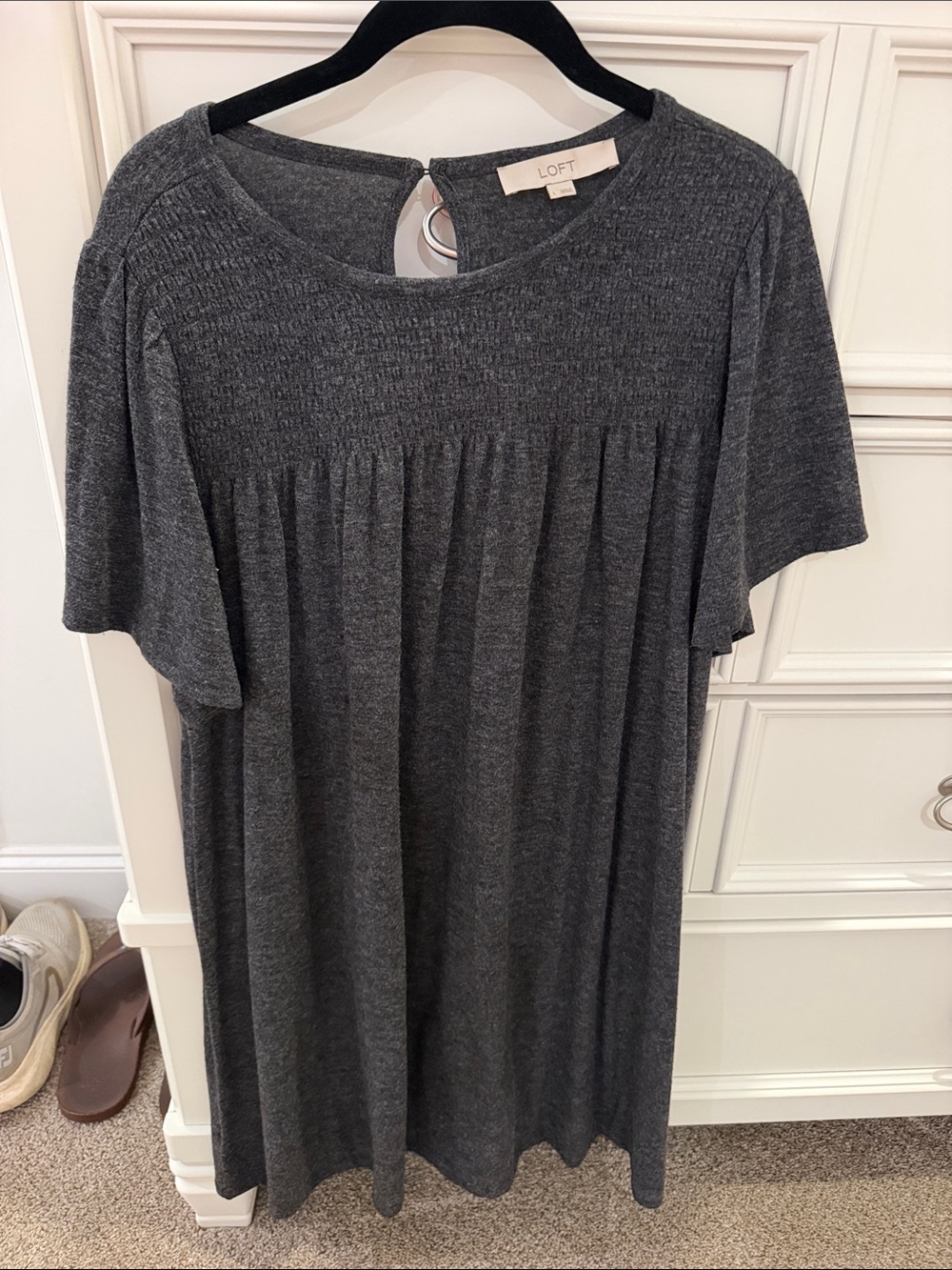 LOFT Charcoal Short Sleeve Midi Knit Dress